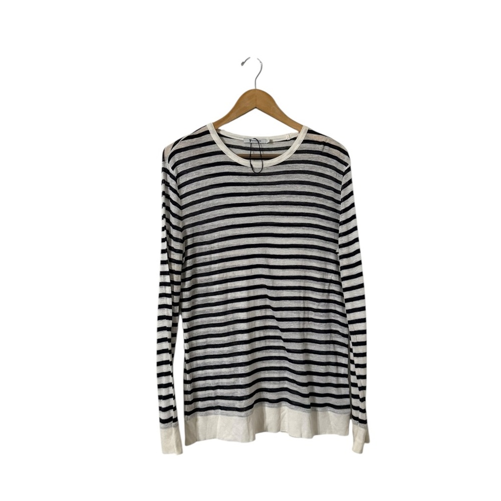 T BY ALEXANDER WANG Striped Knit Linen Long Sleeve Top Shirt Tunic - Picture 5 of 8